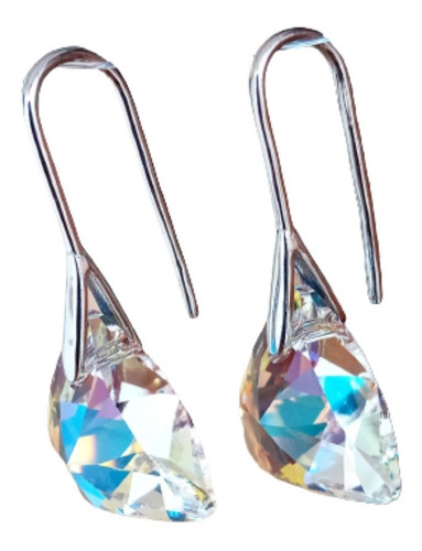 Aros Plata Cristal Swarovski Triángulo Tornasol
