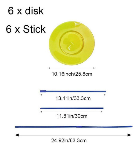 6 Platos Giratorios De Malabares Con Palos, 25.8cm