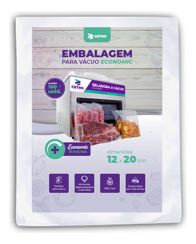 Embalagem A Vácuo Economic 12x20x0,08 - 100 Unidades