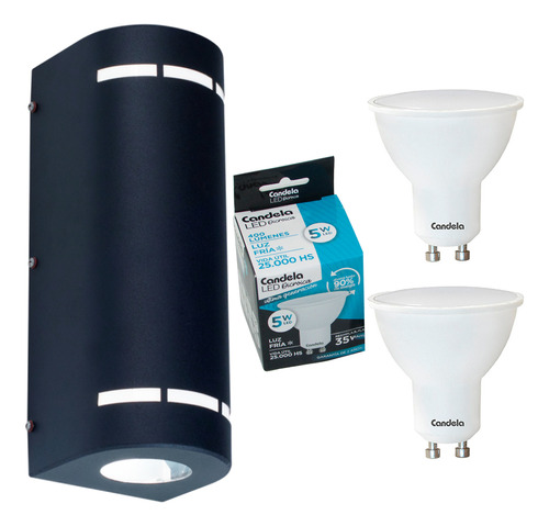 Set Aplique Difusor Bidirec Exterior+ 2 Lamparas Led 5w Frio