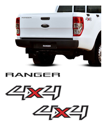 Kit Adesivos 4x4 Ranger Xl 2013 A 2016 Preto + Emblema Tras.