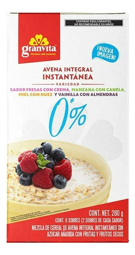 2 Pza Avena Integral Granvita Instantánea 4 Sabores 2 Sobres
