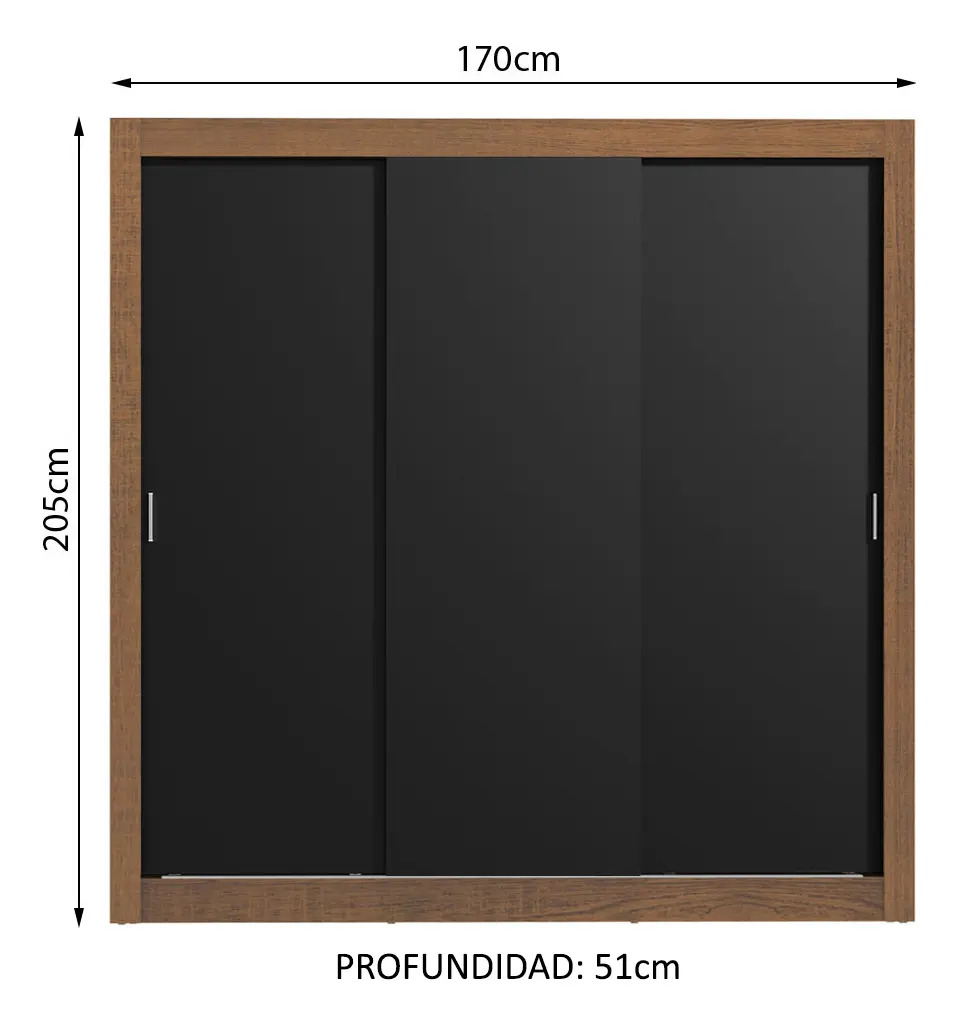 Placard 3 puertas corredizas Armario doble Madesa Mônaco rústico/negro