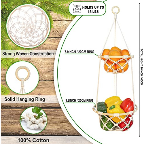 Cesta De Frutas Colgante De Macramé De 2 Niveles, Soporte B