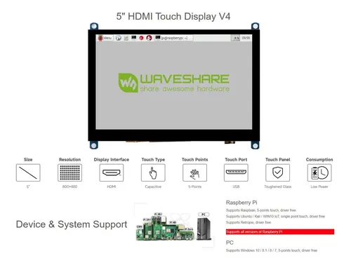 Waveshare De 5 Pulgadas Capacitive Touch Screen Lcd Desgasta