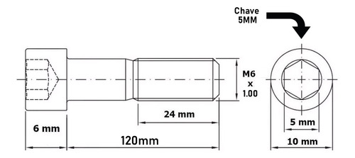 10 Parafuso M6 X 120mm Allen Cilindrica 12.9 Din 912