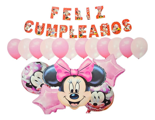 Pack Decoración Globos Cumpleaños Minnie Mouse