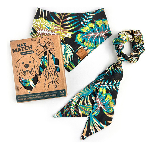 Mikhan Match Dúo Bandana Perro + Scrunchie Humano Tropical M