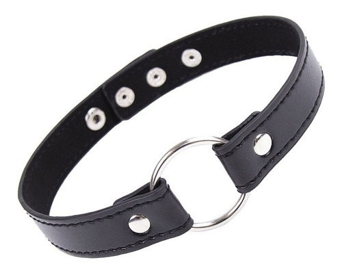 Gargantilha De Couro Com Argola De Metal