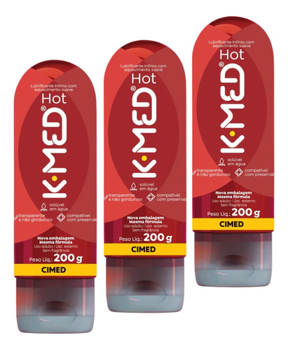 Kit Gel Lubrificante Íntimo K-med Hot Aquece - 3 Unid. 200g