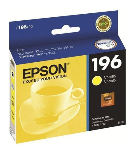 Tinta Epson 196 T196420-al Color Amarillo