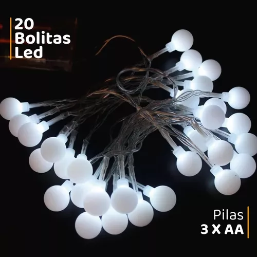 Luces Luz Led Guirnalda Tira 20 Bolitas Blancas 3m A Pila