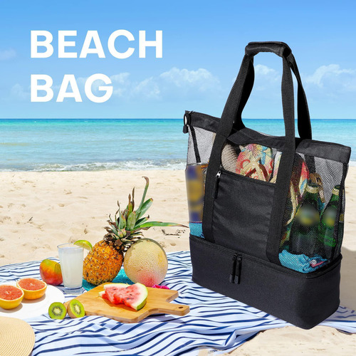Mesh Beach Tote Bag Bollo Para Mochilero De Verano Al Negro
