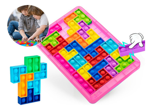 Pop It Rompecabezas Juego Burbujas Bloques Tetris Puzzle Tik Color Rosado - Pink Kids Competencia Reto Agilidad Destreza Memoria