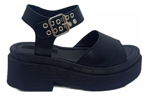 Sandalias Mujer Negras Plataforma Tachas Cuero Noche