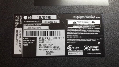 Fuente De Poder Lg 42ln549e 42ln549e-ua Eax64905301 (2.4) (Usado)