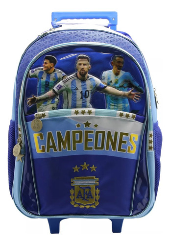 Mochila Escolar Carro 18 PuLG Afa Selección Argen Scaloneta Color Azul Diseño de la tela Estampado