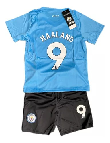 Conjunto Camiseta Short Fútbol Niños Manchester City Haaland