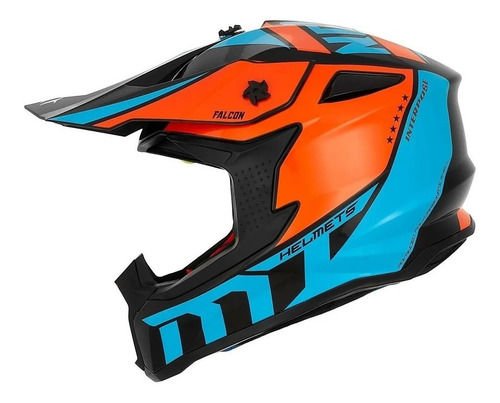 Imagen 5 de 7 de Casco Moto Motocross Mt Falcon Naranja Azul Rolling Motors