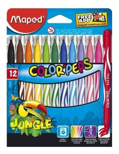 Marcadores Fibras Maped Color Peps Jungle X 12 Unidades