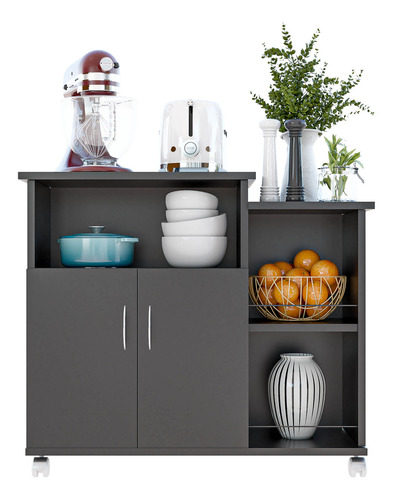 Armário De Cozinha Balcão Fruteira Suporte Microondas Com Rodizios Compacto 2 Portas Multiuso Móveis Bonatto