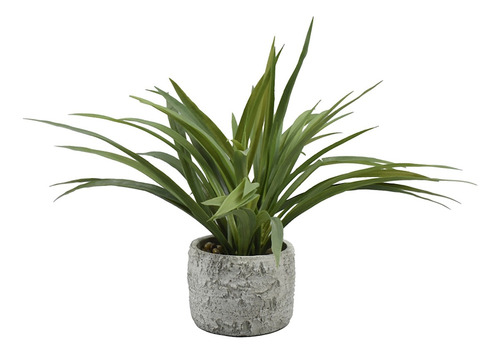 Planta Artificial Con Maceta De Cemento Gris Pasto Largo