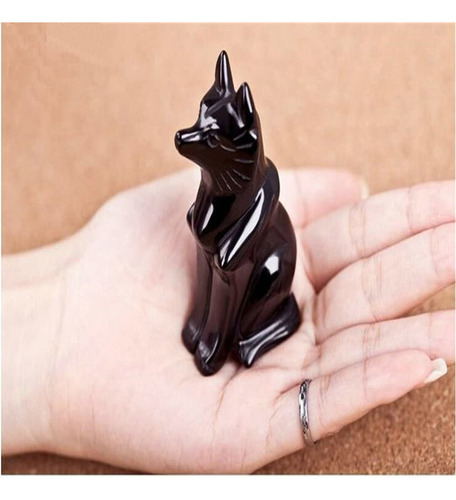 Tallado A Mano Obsidiana Negra Estatua De Zorro Buena Suerte