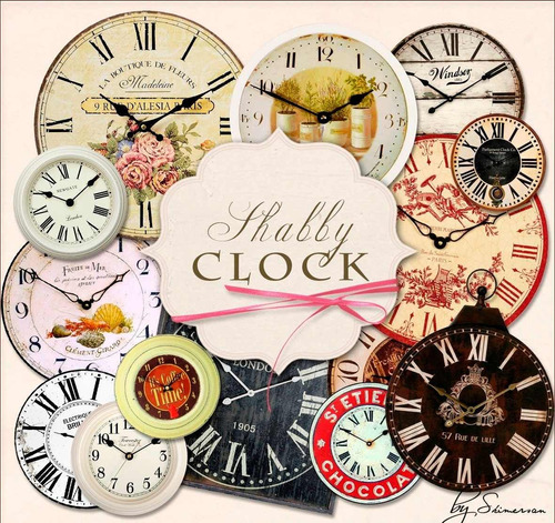 Kit Vectores Imágenes Digitales Relojes Shabby Chic Relojes