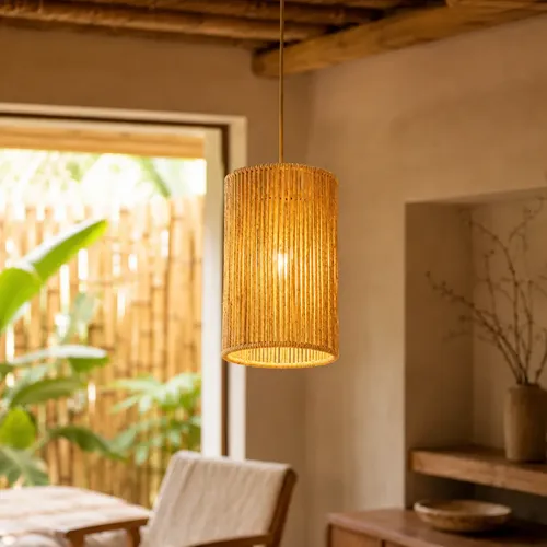 Lustre Pendente Para Teto Luminária Rustica Redonda ​15x25 Palha