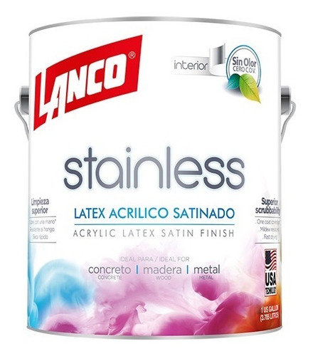 Pintura Lavable Satinada 100% Libre De Olor  Lanco Stainless