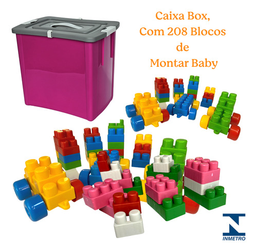 Blocos De Montar Baby 208 Peças, Com Caixa Box De 27 Litros