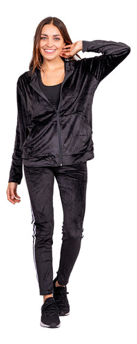Conjunto De Velour Pants Y Sudadera Para Mujer, Icon Negro Lineas Laterales M