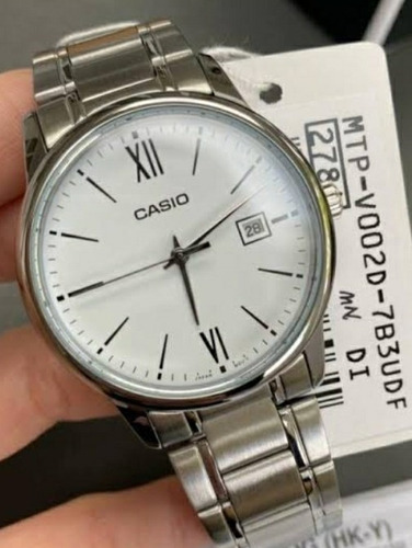 Reloj Casio Modelo Mtp-v002 Metal Cara Blanca Romanos