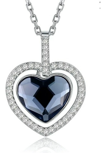 Colgante Corazón Cristal Azul Y Cadena Joyas Plata 925 Envío