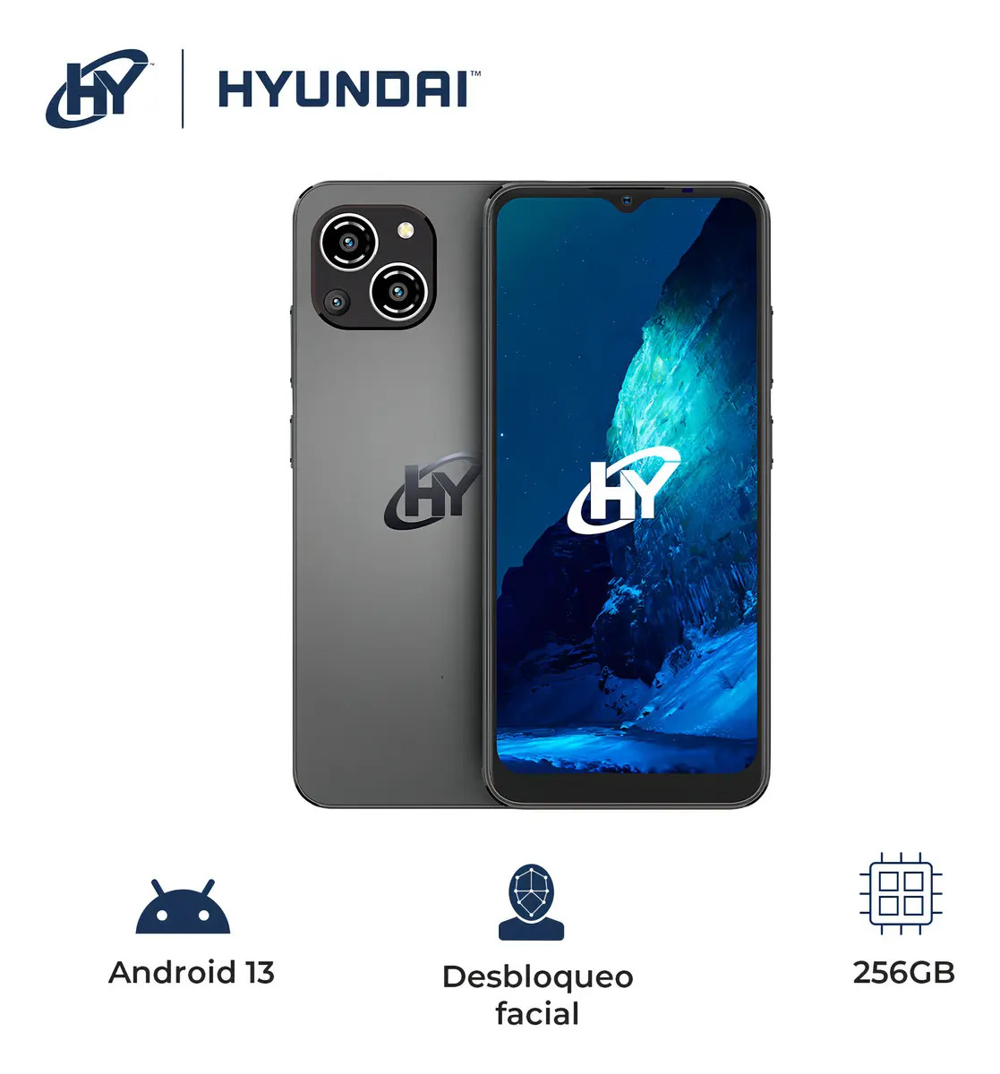 Hyundai, Hyline Prox Smartphone, Pantalla Digital 6.51 , Android 13, Celular Con Desbloqueo Facial, 8gb Ram 256gb