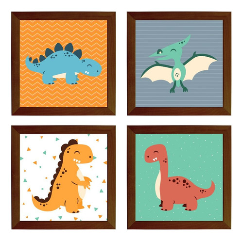 Quadros Decorativos Infantil Dinossauros Fofo Com Moldura