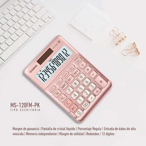 Imagen 5 de 7 de Calculadora De Escritorio Casio Ms-120fm-pk, Solar / Pila