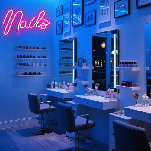 Letrero Luminoso Led Neón Nails Para Salón De Uñas Y Belleza