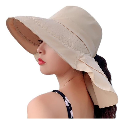 Gorro De Sol Para Mujer Con Protección Uv, Ala Ancha, Cola D
