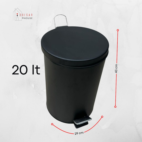 Cesto Tacho De Basura Acero Inoxidable Negro 20lts Con Pedal Negro