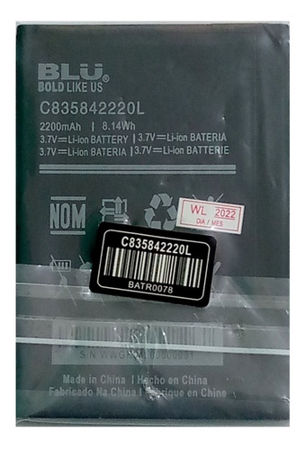Bateria Blu C835842220l 3.7 V 2200 Mah  8.14 Wh
