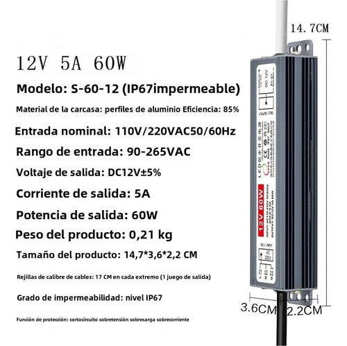 Transformador De Luz Subacuática 12v 60w Ip68