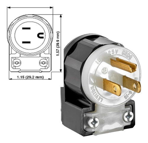 Clavija Angular Nylon 2p 3h 15a 125v Negra-blanca Leviton