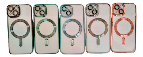 Funda Magsafe Para Iphone + Mica Templada + Cargador Magsafe Verde 14