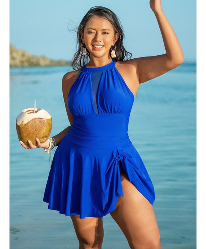Elegante Traje De Baño De Playa De Una Pieza Con Falda Corta