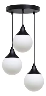 Luminária Pendente Globo Jabuticaba Bolinha Esfera Moon Trio Cor Preto Com Globo Branco