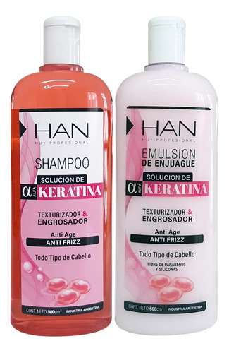 Kit Shampoo + Enjuague Alfa Keratina X 500ml Han