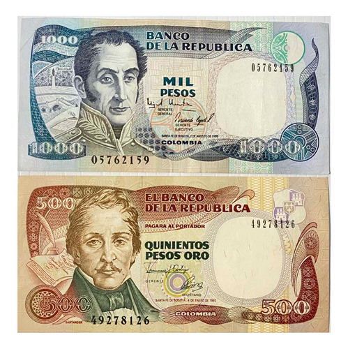 Dupla 2 Billetes Antiguos 500 + 1000 Pesos Oro Colección Cop