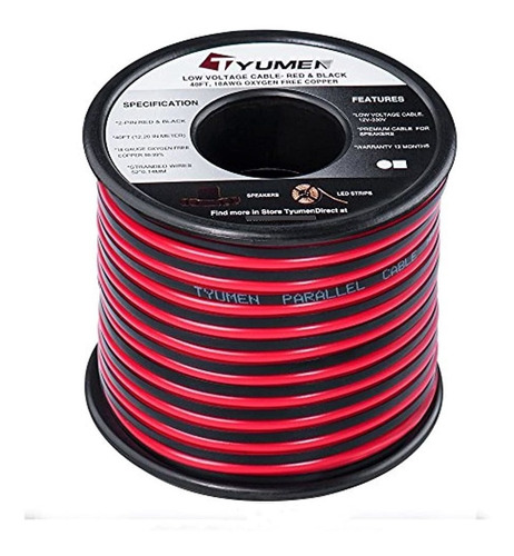 Tyumen 18 Awg Calibre 2 Conductor Trenzado 40 Ft Rollo Rojo 