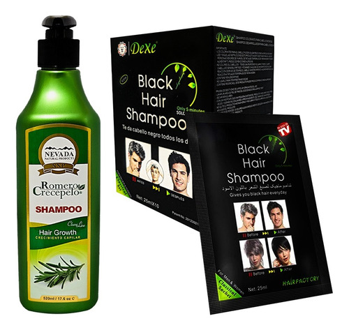 Shampoo Dexe Cubre Canas + Shampoo Romero Crecepelo 